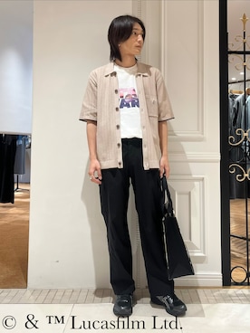 「DRESSTERIOR（ドレステリア）の【Safari5月号掲載】ウォッシャブル キューバニットシャツ（針織衫、ベージュ系）」を使った、がくさん（メンズ・172cm）の春コーディネート