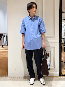 「DRESSTERIOR（ドレステリア）の【干場義雅×DRESSTERIOR】シドグラスシャツ（襯衫、ブルー系）」を使った、がくさん（メンズ・172cm）の夏コーディネート
