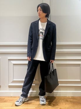 「DRESSTERIOR（ドレステリア）の【干場義雅×MOVB×DRESSTERIOR】トリプルコラボ DUPLEX COTTON ジャケット（テーラードジャケット、ブルー系）」を使った、がくさん（メンズ・172cm）の夏コーディネート
