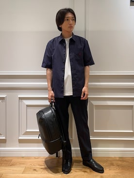 「DRESSTERIOR（ドレステリア）のスペイン シドグラスシャツ（シャツ/ブラウス、ブルー系）」を使った、がくさん（メンズ・172cm）の夏コーディネート
