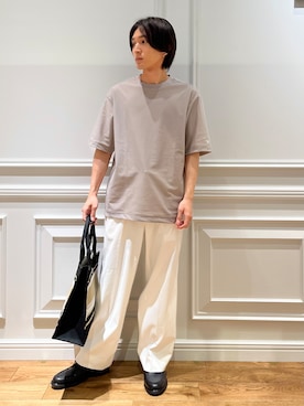 「DRESSTERIOR（ドレステリア）の【接触冷感/UVカット/ウォッシャブル】AIRTOOL クルーネックTシャツ（Tシャツ/カットソー、ベージュ系）」を使った、がくさん（メンズ・172cm）の夏コーディネート