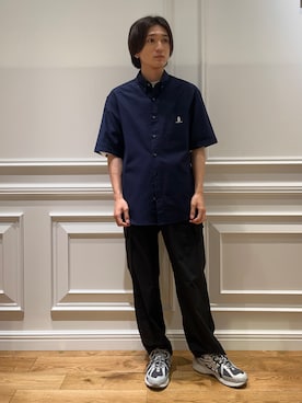 「DRESSTERIOR（ドレステリア）のナイトエンブロイ オックスシャツ（シャツ/ブラウス、ブルー系）」を使った、がくさん（メンズ・172cm）の夏コーディネート
