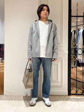 「DRESSTERIOR（ドレステリア）の【接触冷感/セットアップ可】ドライタッチ ハイカウントジップアップパーカ（連帽外套、グレー系）」を使った、がくさん（メンズ・172cm）の春コーディネート