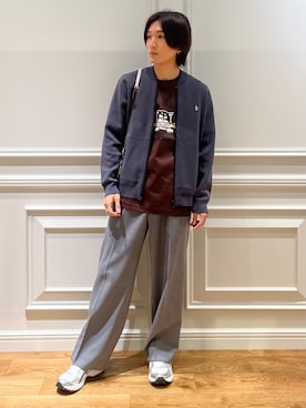 「DRESSTERIOR（ドレステリア）のスプリング ニットブルゾン（ブルゾン、ブルー系）」を使った、がくさん（メンズ・172cm）の夏コーディネート