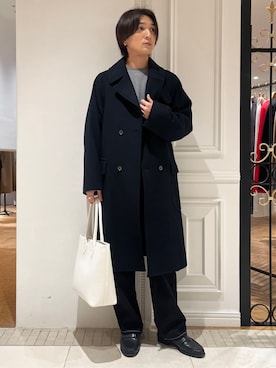 「アイテム（チェスターコート、ブルー系）」を使った、がくさん（メンズ・172cm）の秋コーディネート