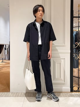 「DRESSTERIOR（ドレステリア）の【干場義雅×K－3B×DRESSTERIOR】ストレッチシャツ（襯衫、ブラック系）」を使った、がくさん（メンズ・172cm）の夏コーディネート