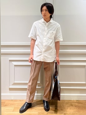 「DRESSTERIOR（ドレステリア）の【速乾素材】メッシュエアー ハーフスリーブシャツ（シャツ/ブラウス、ホワイト系）」を使った、がくさん（メンズ・172cm）の夏コーディネート