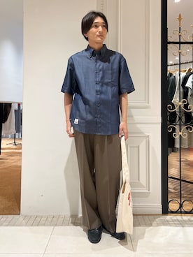 「DRESSTERIOR（ドレステリア）のデニム ハーフスリーブシャツ（襯衫、ブルー系）」を使った、がくさん（メンズ・172cm）の春コーディネート