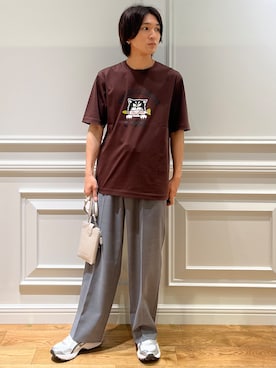 「DRESSTERIOR（ドレステリア）の【接触冷感／抗菌防臭／消臭】ICE CLEAR COTTON ミサイルキャットTシャツ（Tシャツ/カットソー、ブラウン系）」を使った、がくさん（メンズ・172cm）の夏コーディネート