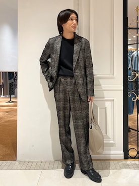 「DRESSTERIOR（ドレステリア）の【セットアップ可】ループグレンチェック リラックスジャケット（テーラードジャケット、グレー系）」を使った、がくさん（メンズ・172cm）の秋コーディネート
