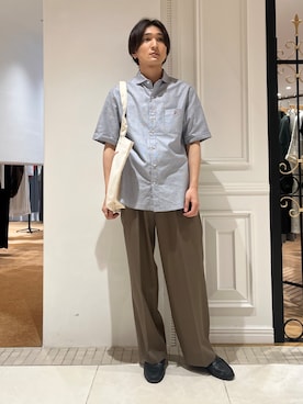 「DRESSTERIOR（ドレステリア）のメッシュエアー ハーフスリーブシャツ（襯衫、ブルー系）」を使った、がくさん（メンズ・172cm）の春コーディネート