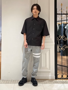 「DRESSTERIOR（ドレステリア）の【接触冷感/UVカット/ウォッシャブル/Safari5月号掲載】AIRTOOL ハーフスリーブシャツ（シャツ/ブラウス、ブラウン系）」を使った、がくさん（メンズ・172cm）の夏コーディネート
