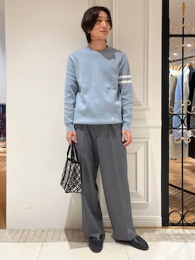 「DRESSTERIOR（ドレステリア）の【ウォッシャブル】コットンスムース アームラインクルーネック（針織衫、ブルー系）」を使った、がくさん（メンズ・172cm）の冬コーディネート