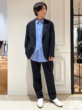 「DRESSTERIOR（ドレステリア）の【干場義雅×MOVB×DRESSTERIOR】トリプルコラボ DUPLEX COTTON コンフォートジャケット（休閒西裝、ブルー系）」を使った、がくさん（メンズ・172cm）の夏コーディネート