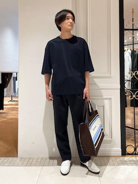 「DRESSTERIOR（ドレステリア）の【干場義雅×DRESSTERIOR】ICE CLEAR COTTON Tシャツ（T恤、ブルー系）」を使った、がくさん（メンズ・172cm）の夏コーディネート