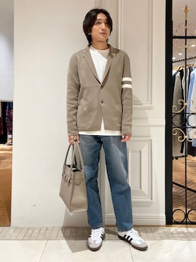 「DRESSTERIOR（ドレステリア）の【ウォッシャブル】スプリング ニットジャケット（針織衫/披肩、ベージュ系）」を使った、がくさん（メンズ・172cm）の冬コーディネート