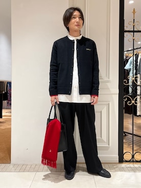 「DRESSTERIOR（ドレステリア）の200双糸 バンドカラーシャツ（襯衫、ホワイト系）」を使った、がくさん（メンズ・172cm）の冬コーディネート