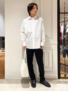 「DRESSTERIOR（ドレステリア）の【干場義雅×MOVB×DRESSTERIOR】シドグラスシャツ（シャツ/ブラウス、ホワイト系）」を使った、がくさん（メンズ・172cm）の秋コーディネート