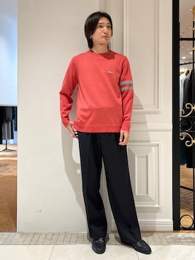「DRESSTERIOR（ドレステリア）のゼニアバルーファ キャッシュウール クルーネックニット（ニット/セーター、ピンク系）」を使った、がくさん（メンズ・172cm）の秋コーディネート