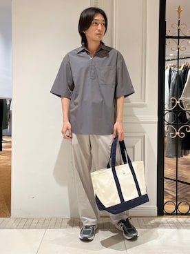 「DRESSTERIOR（ドレステリア）のイージーケア シャツプルオーバー（襯衫、グレー系）」を使った、がくさん（メンズ・172cm）の春コーディネート