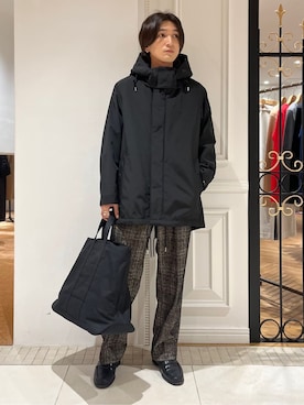 「アイテム（モッズコート、ブラック系）」を使った、がくさん（メンズ・172cm）の冬コーディネート