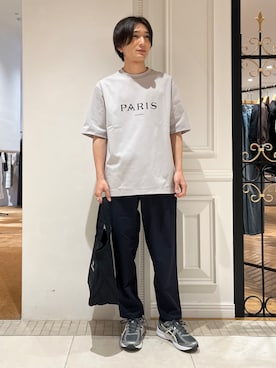 「DRESSTERIOR（ドレステリア）の【接触冷感／UVカット／抗菌防臭／しわ防止】クールデオドラント ロゴTシャツ（T恤、グレー系）」を使った、がくさん（メンズ・172cm）の夏コーディネート