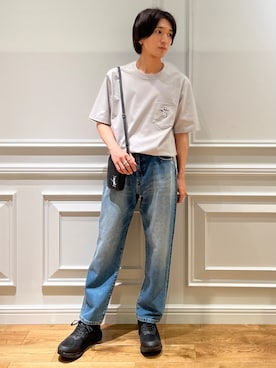 「DRESSTERIOR（ドレステリア）の【接触冷感／UVカット／抗菌防臭／しわ防止】クールデオドラント ピストルベアーTシャツ（Tシャツ/カットソー、グレー系）」を使った、がくさん（メンズ・172cm）の夏コーディネート