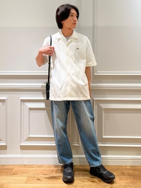 「DRESSTERIOR（ドレステリア）の【Safari5月号掲載】10．6oz コンフォートワイドデニムパンツ（デニムパンツ、ブルー系）」を使った、がくさん（メンズ・172cm）の夏コーディネート