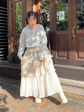 「merry jenny（メリージェニー）のcheckシアーテイアードスカート（スカート）」を使った、ponさん（レディース・153cm）の夏コーディネート