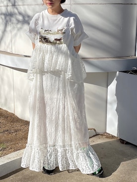 「merry jenny（メリージェニー）のlace laceストラップロングスカート（スカート）」を使った、ponさん（レディース・153cm）の夏コーディネート