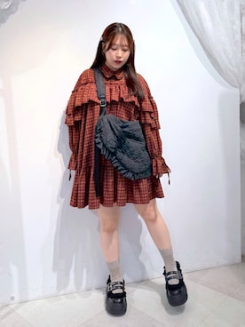 「merry jenny（メリージェニー）のちょうちょキルトMA-1バッグ（ショルダーバッグ、ブラック系）」を使った、ponさん（レディース・153cm）の夏コーディネート