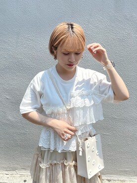 「merry jenny（メリージェニー）の箔グログランベルトシューズ（パンプス）」を使った、ponさん（レディース・153cm）の夏コーディネート