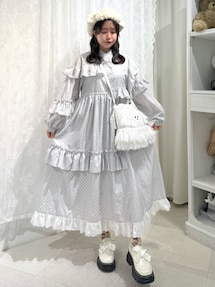 merry jenny フリルドットデコレーションワンピース グレー フリルドットデコレーションワンピース｜メリージェニー（merry jenny