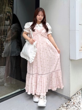 「merry jenny（メリージェニー）のデコラティブフリルキャミワンピース（ワンピース、その他）」を使った、ponさん（レディース・153cm）の夏コーディネート