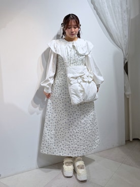 「merry jenny（メリージェニー）のパデットリボンショルダーバッグ（ショルダーバッグ、ホワイト系）」を使った、ponさん（レディース・153cm）の夏コーディネート