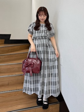 「merry jenny（メリージェニー）のpetit ribbonシアーバレエシューズ（バレエシューズ、ブラック系）」を使った、ponさん（レディース・153cm）の夏コーディネート