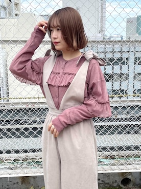 「merry jenny（メリージェニー）の2wayリボンショルダーオールインワン（つなぎ/オールインワン）」を使った、ponさん（レディース・153cm）の春コーディネート