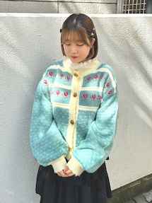 merry jenny 新品 ブルー ニットレースカラーパフカットトレーナー merry jenny 新品 ブルー ニットレースカラーパフカット