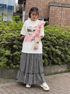 「アイテム（チャーム、ピンク系）」を使った、ponさん（レディース・153cm）の春コーディネート