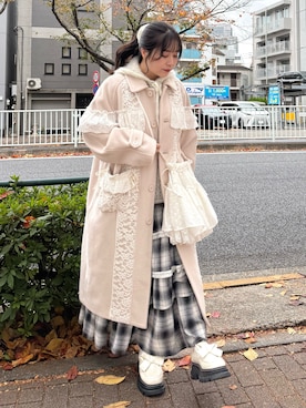 「アイテム（チェスターコート）」を使った、ponさん（レディース・153cm）の秋コーディネート