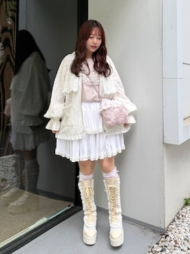 「merry jenny（メリージェニー）のinu！？チュールロンTee（Tシャツ/カットソー、ピンク系）」を使った、ponさん（レディース・153cm）の夏コーディネート