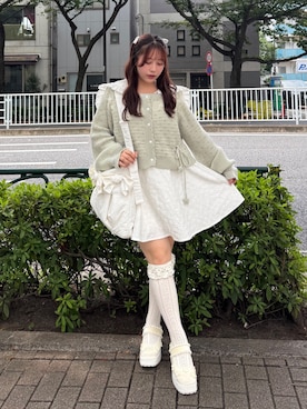 「merry jenny（メリージェニー）のフラワーベロアメリージェーン（バレエシューズ、ホワイト系）」を使った、ponさん（レディース・153cm）の夏コーディネート