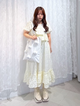 「merry jenny（メリージェニー）のflowerエナメルブーツ（ブーツ、ホワイト系）」を使った、ponさん（レディース・153cm）の夏コーディネート
