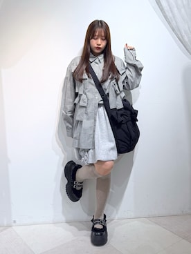 「merry jenny（メリージェニー）のパデットリボンショルダーバッグ（ショルダーバッグ、ブラック系）」を使った、ponさん（レディース・153cm）の秋コーディネート