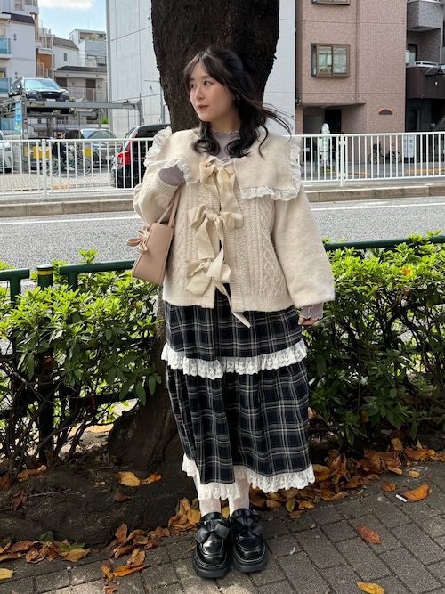 merryjenny タックフリルミディスカート ブラウン