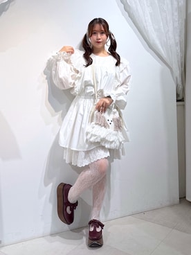 「merry jenny（メリージェニー）のribbon tstrap shoes（バレエシューズ、レッド系）」を使った、ponさん（レディース・153cm）の夏コーディネート