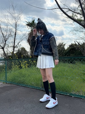 「アイテム（デニムジャケット、その他）」を使った、umeneri♡̆̈さん（レディース・166cm）の春コーディネート