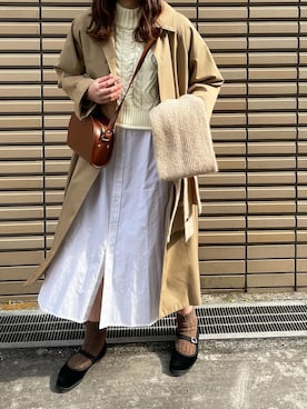 「LENO（リノ）のアイテム（ステンカラーコート）」を使った、miiさん（レディース・165cm）の秋コーディネート