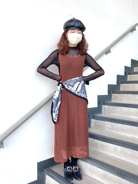 「VINTAGE（ヴィンテージ）のアイテム（ジャンパースカート）」を使った、こころさん（レディース・156cm）の秋コーディネート