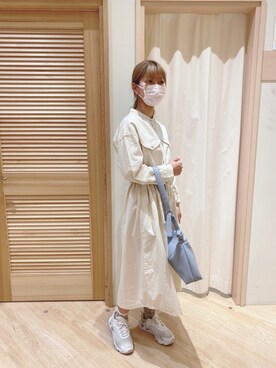 「Samansa Mos2 blue（サマンサモスモスブルー）のアイテム（シャツワンピース）」を使った、miwaさん（レディース・162cm）の春コーディネート